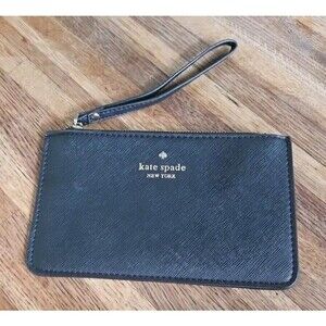 New Kate Spade New York 8x5 Wristlet Wallet Crosscut Black Leather Gold Hardware